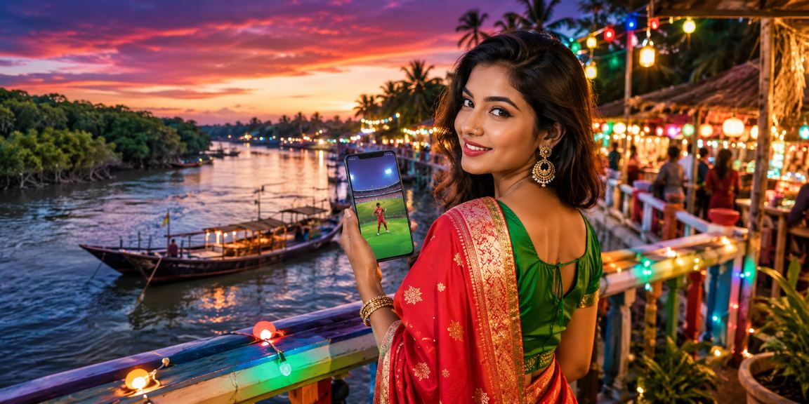 সুন্দরবনের সৈকতে ক্রিকেট বেটিং উপভোগ করছেন একজন ব্যক্তি